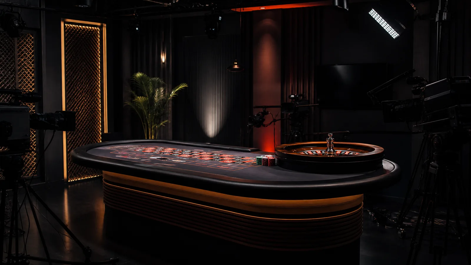 Suasana editorial studio live casino dengan meja generik