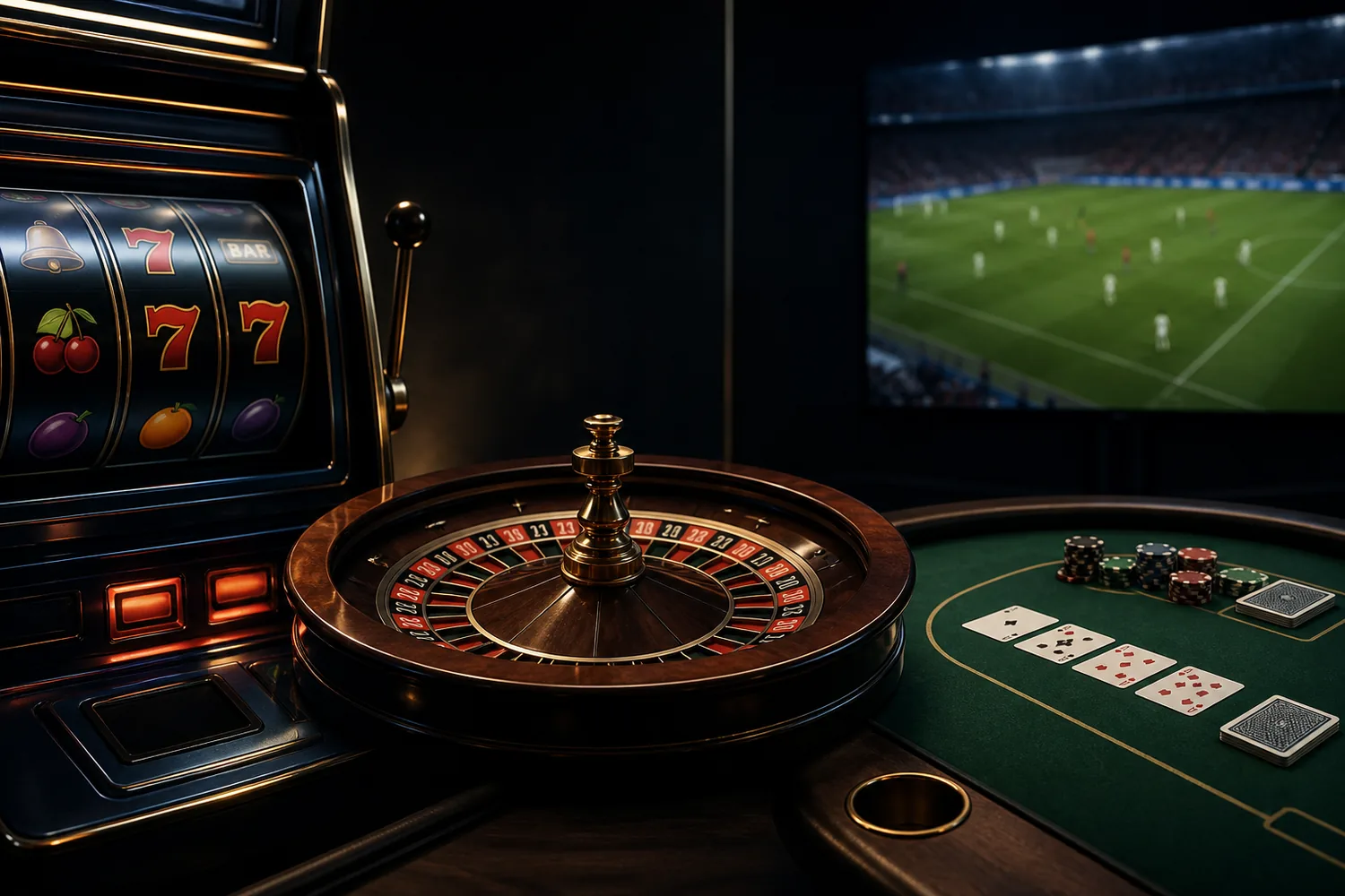 Kolase editorial kategori slot, roulette, kartu, dan olahraga